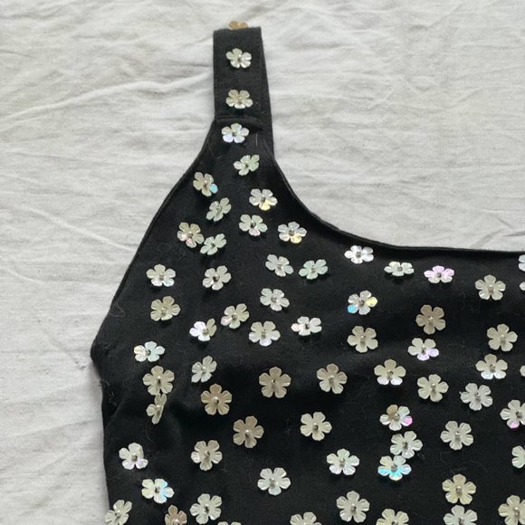 Sold! - Pearlescent Daisy Appliqué Black Bodycon Dress - Picture 3 of 3
